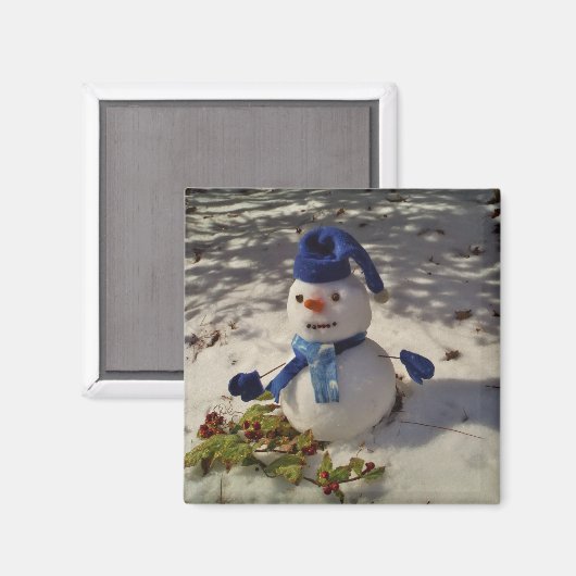 Snowman met blauw pet, handschoenen en scharf magneet (Voorkant / Achterkant)