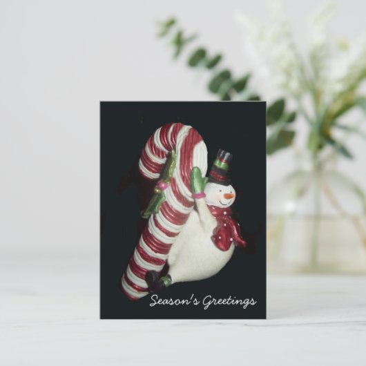 Snowman met Briefkaart van snoepriet (Staand voorkant)