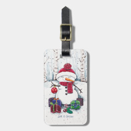 Snowman met cadeaus in Waterverf Bagagelabel