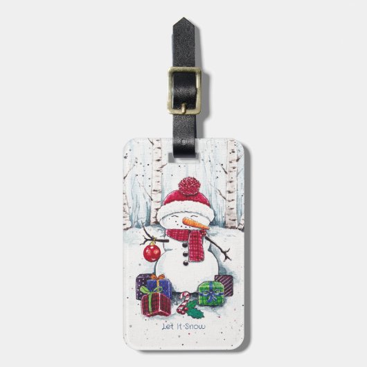 Snowman met cadeaus in Waterverf Bagagelabel (Voorkant verticaal)