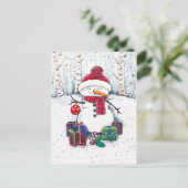Snowman met cadeaus in Waterverf Briefkaart (Staand voorkant)