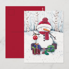 Snowman met cadeaus in Waterverf Briefkaart