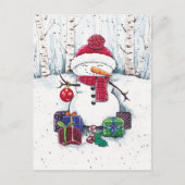 Snowman met cadeaus in Waterverf Briefkaart (Voorkant)