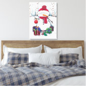 Snowman met cadeaus in Waterverf Canvas Afdruk (Insitu (Slaapkamer))