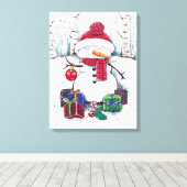 Snowman met cadeaus in Waterverf Canvas Afdruk (Insitu (Houten vloer))