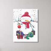 Snowman met cadeaus in Waterverf Canvas Afdruk (Voorkant)