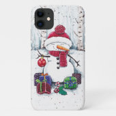 Snowman met cadeaus in Waterverf Case-Mate iPhone Case (Achterkant)