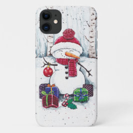 Snowman met cadeaus in Waterverf Case-Mate iPhone Case