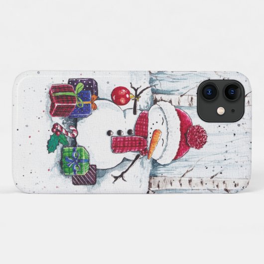 Snowman met cadeaus in Waterverf Case-Mate iPhone Case (Achterkant (horizontaal))