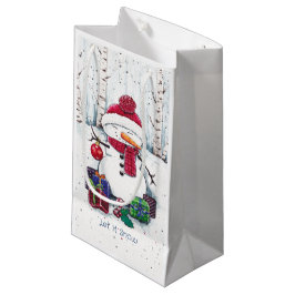 Snowman met cadeaus in Waterverf Klein Cadeauzakje