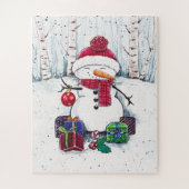 Snowman met cadeaus in Waterverf Legpuzzel (Verticaal)