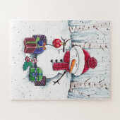 Snowman met cadeaus in Waterverf Legpuzzel (Horizontaal)