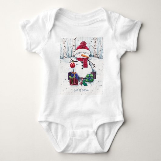 Snowman met cadeaus in Waterverf Romper (Voorkant)