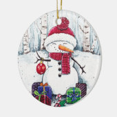 Snowman met cadeaus in witte kleur keramisch ornament (Links)