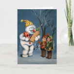 Snowman met Cadeaus kerstkaart Feestdagen Kaart<br><div class="desc">Aangepast herstelde,  hoogwaardige vintage-image.</div>