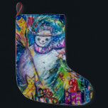 SNOWMAN MET CHRISTMAS TREE EN TOYS KLEINE KERSTSOK<br><div class="desc">Kleurrijk,  grappig en grappig acrylschilderij van Bulgan Lumini (c).Snowy Winter night with snowman,  kersttree,  toys,  cat,  owl,  puppets,  sierental planten and holly berries in levendig geel,  blauw,  groen,  rood,  wit roze,  kleuren</div>