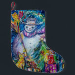 SNOWMAN MET CHRISTMAS TREE EN TOYS KLEINE KERSTSOK<br><div class="desc">Kleurrijk,  grappig en grappig acrylschilderij van Bulgan Lumini (c).Snowy Winter night with snowman,  kersttree,  toys,  cat,  owl,  puppets,  sierental planten and holly berries in levendig geel,  blauw,  groen,  rood,  wit roze,  kleuren</div>