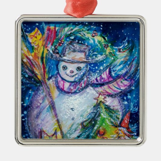 SNOWMAN MET CHRISTMAS TREE EN TOYS METALEN ORNAMENT (Voorkant)