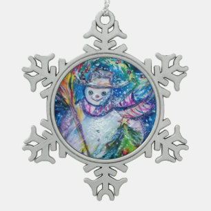 SNOWMAN MET CHRISTMAS TREE EN TOYS TIN SNEEUWVLOK ORNAMENT