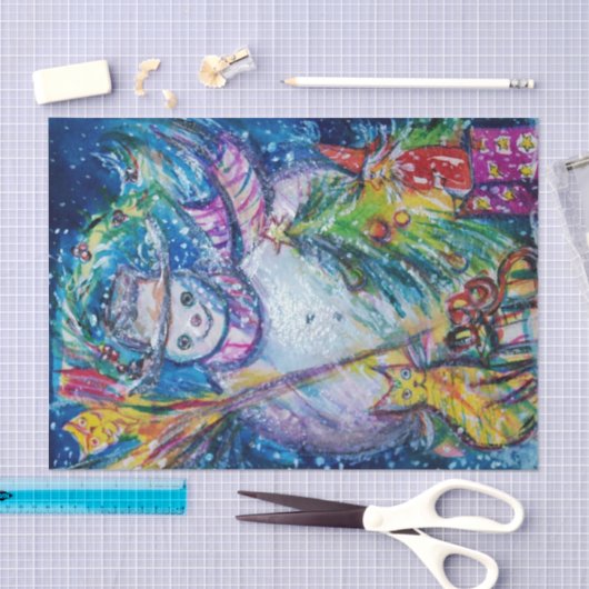 SNOWMAN MET CHRISTMAS TREE EN TOYS TISSUEPAPIER (Craft)