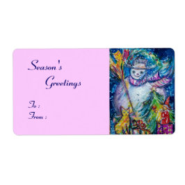 SNOWMAN MET CHRISTMAS TREE, OWL EN TOYS ETIKET