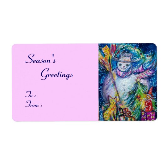 SNOWMAN MET CHRISTMAS TREE, OWL EN TOYS ETIKET (Voorkant)