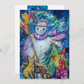 SNOWMAN MET CHRISTMAS TREE, OWL EN TOYS FEESTDAGENKAART (Voorkant / Achterkant)