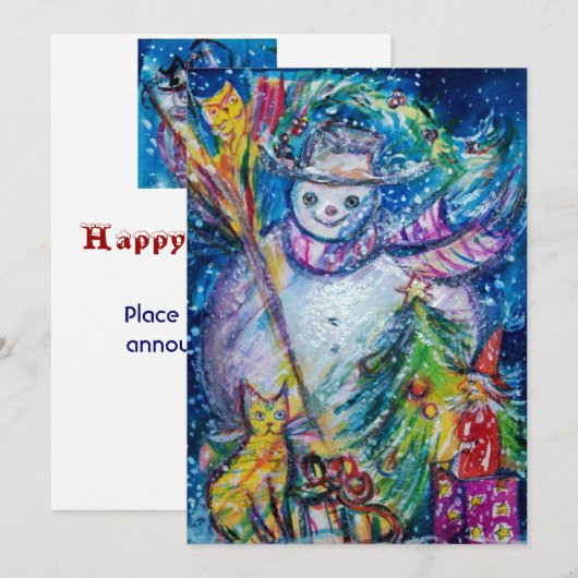 SNOWMAN MET CHRISTMAS TREE, OWL EN TOYS FEESTDAGENKAART (Voorkant / Achterkant)