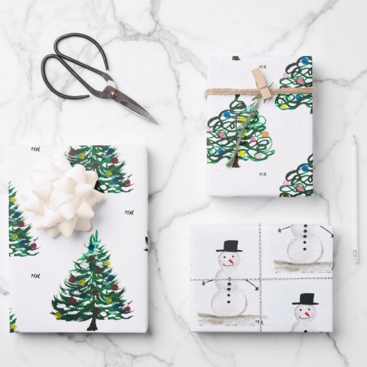 Snowman met de  kerstfeestdag met de prettige kers inpakpapier vel (Voorkant)