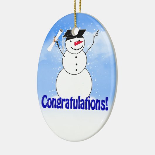 Snowman met diploma afstuderen keramisch ornament (Links)