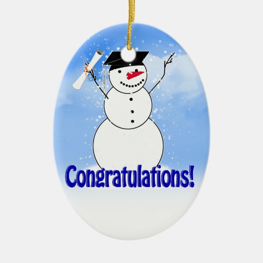 Snowman met diploma afstuderen keramisch ornament (Voorkant)