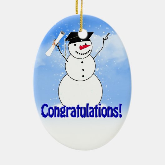 Snowman met diploma afstuderen keramisch ornament (Achterkant)