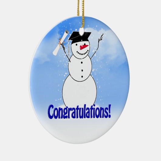 Snowman met diploma afstuderen keramisch ornament (Rechts)