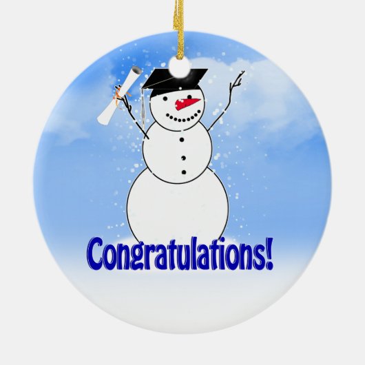 Snowman met diploma afstuderen keramisch ornament (Achterkant)