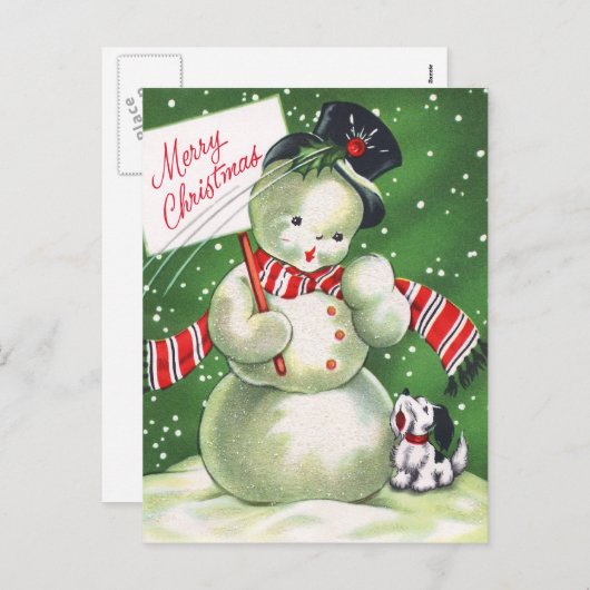 Snowman met Dog Feestdagenkaart (Voorkant / Achterkant)