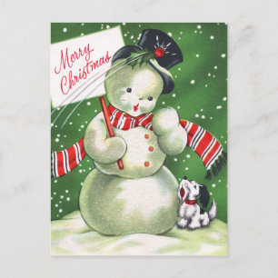 Snowman met Dog Feestdagenkaart