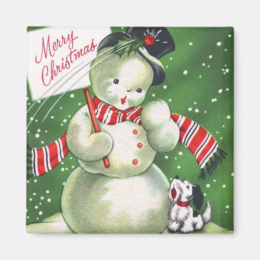 Snowman met Dog Magneet (Voorkant)