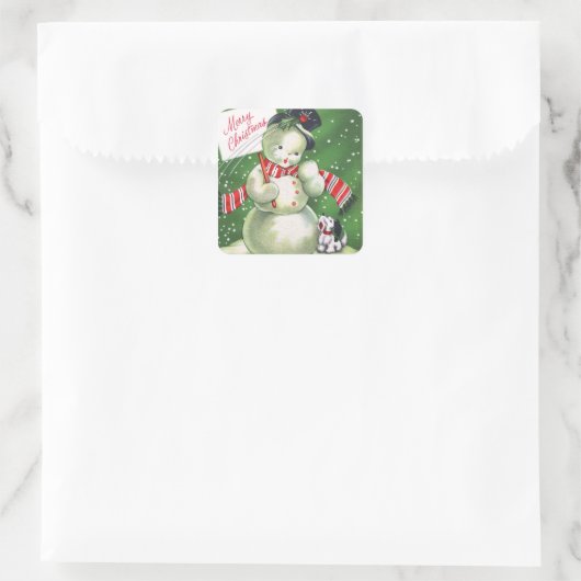 Snowman met Dog Vierkante Sticker (Tas)