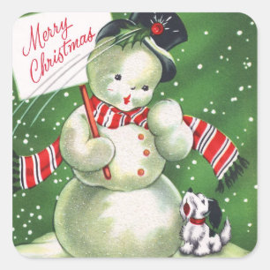 Snowman met Dog Vierkante Sticker
