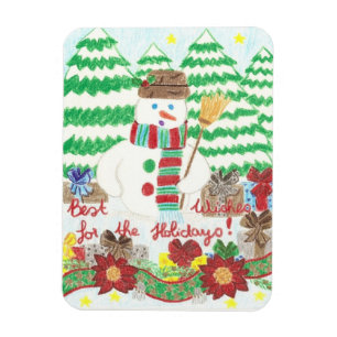 Snowman met een bruom Holiday Premium magnet Magneet