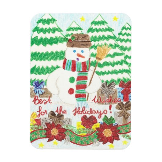 Snowman met een bruom Holiday Premium magnet Magneet (Verticaal)