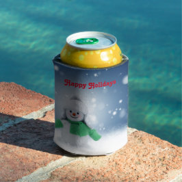 Snowman met een groene sjaal blikjeskoeler