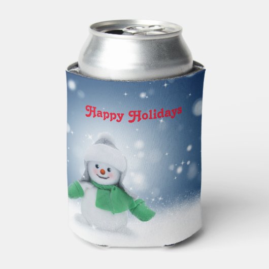Snowman met een groene sjaal blikjeskoeler (Blikje Voorkant)