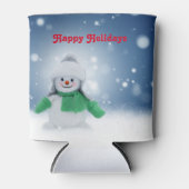 Snowman met een groene sjaal blikjeskoeler (Voorkant)