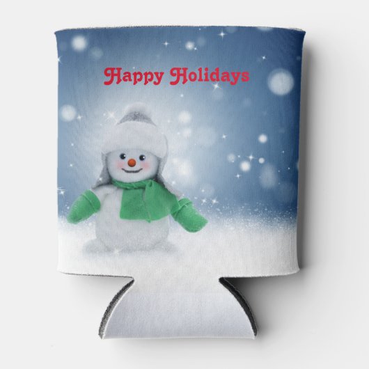 Snowman met een groene sjaal blikjeskoeler (Voorkant)