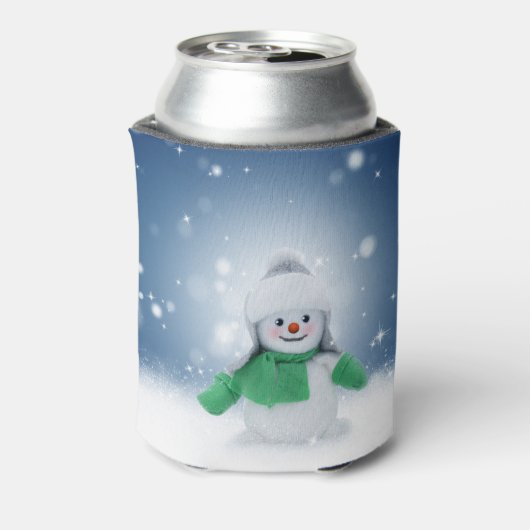 Snowman met een groene sjaal blikjeskoeler (Blikje Achterkant)