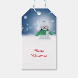 Snowman met een groene sjaal cadeaulabel