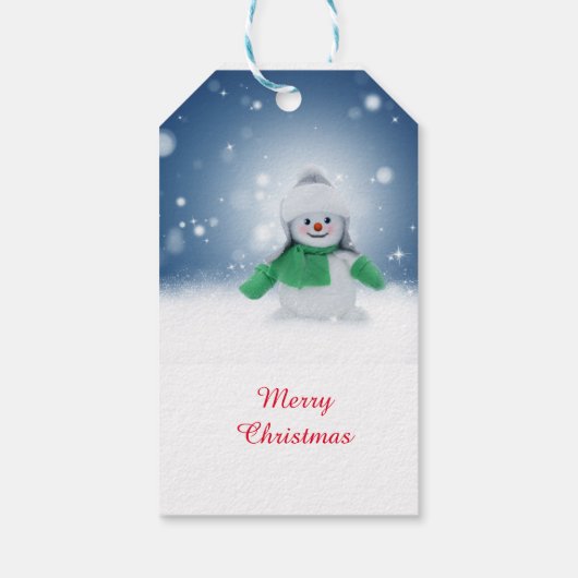 Snowman met een groene sjaal cadeaulabel (Achterkant)