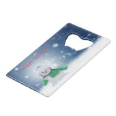 Snowman met een groene sjaal creditkaart flessenopener (Voorkant Gekanteld)