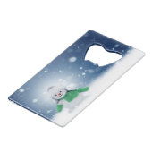 Snowman met een groene sjaal creditkaart flessenopener (Achterkant Gekanteld)